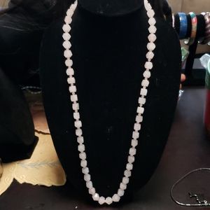 Long pink cut stone necklace